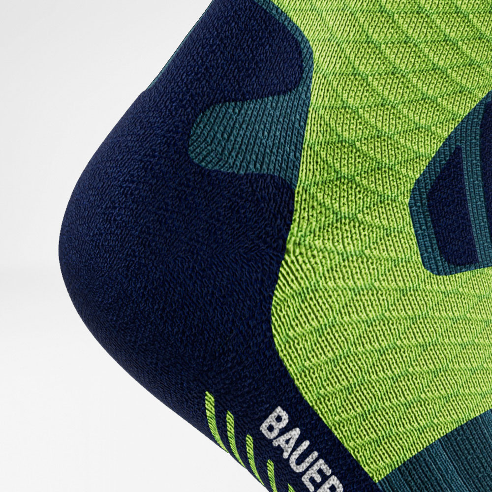 Gedetailleerde opname Heel Protection Zone van de Blue -Green Medium -Length Trail Run -Running Socks