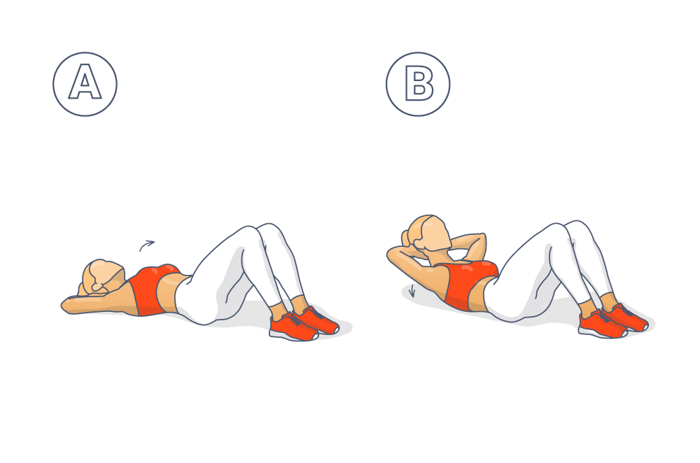 Tabata -oefening voor de kern: crunches Afbeelding instructies voor crunches als tekening