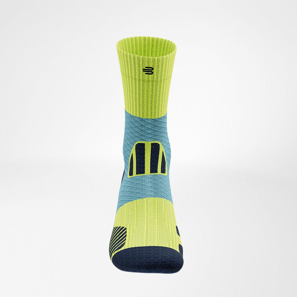Central Trail Runrun Running Socks Blue-Geel vooraanzicht Vooruitzicht van de voorkant van het blauw -gley -middelste trail -run -lopende sokken
