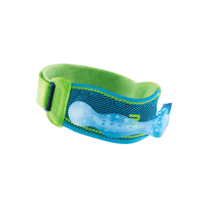 Sports knieband met een gemarkeerde pelotte Patella tandage met model van de opgenomen pelotte in 3D
