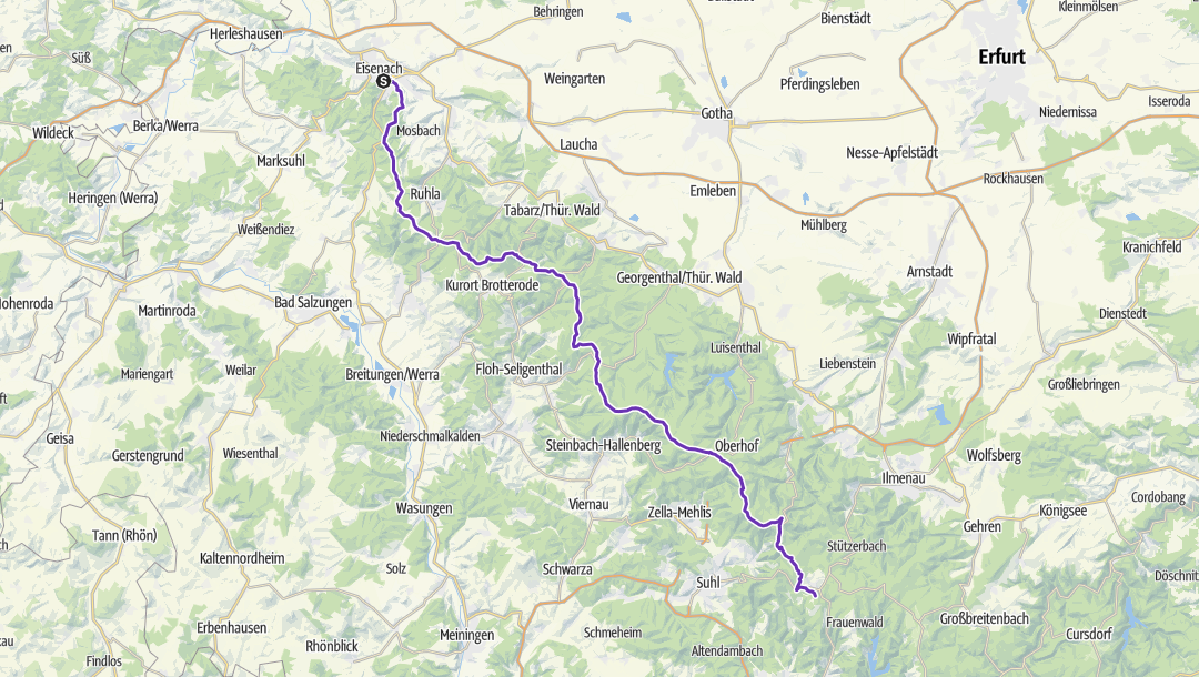 Rennsteiglauf route Sketch van de route van de Rennsteiglauf