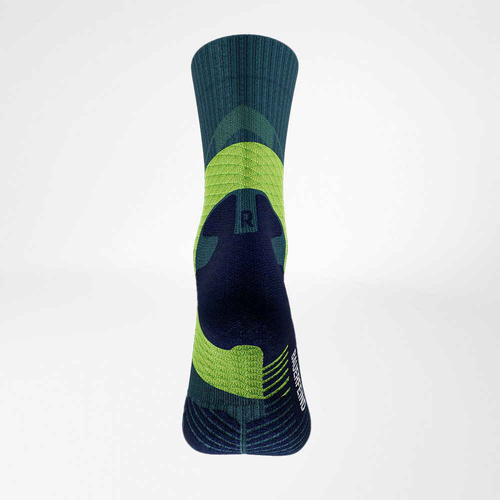 Achteraanzicht van de blauw -green medium -length Trail Run -Running Socks