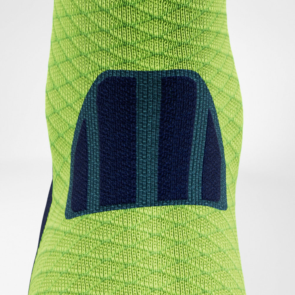Central Trail Runrun Running Socks Blue-Green Detail Comfort Gedetailleerde opname -comfortzone van de blauw -green medium -length trail run -loop sokken