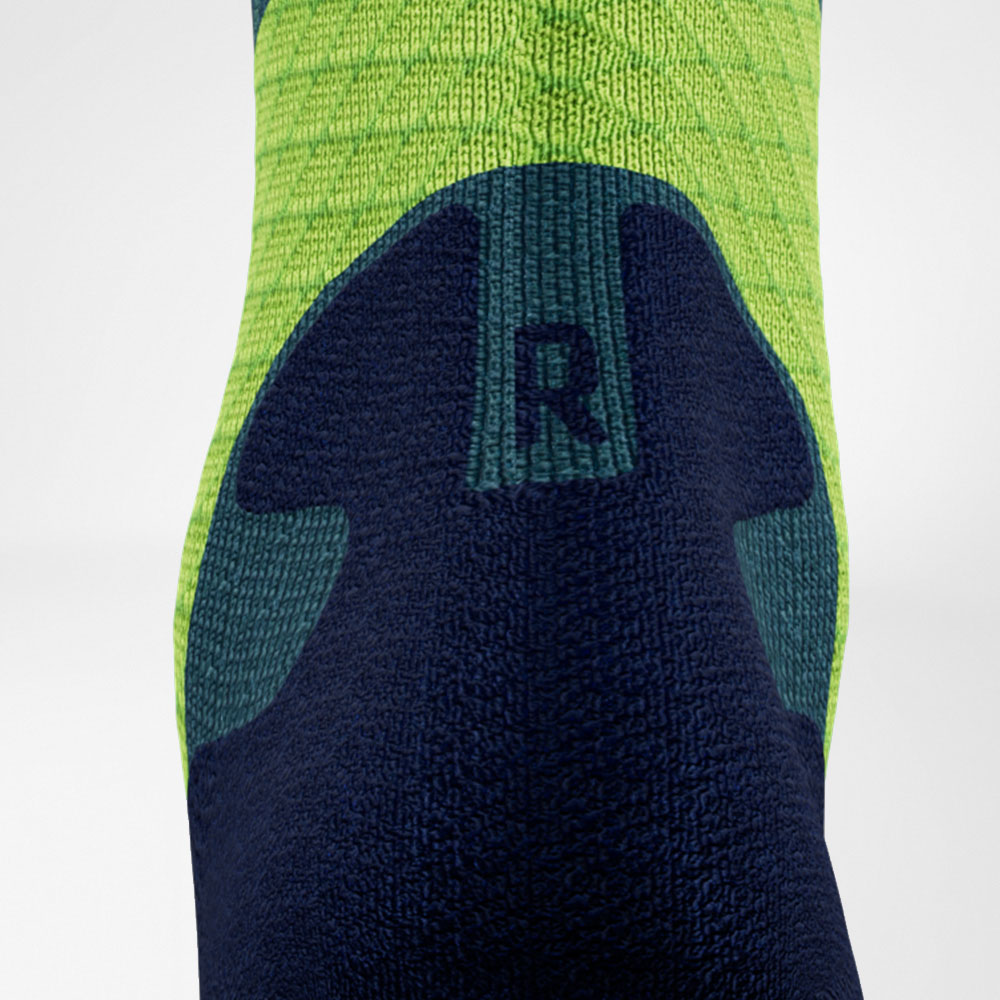 Central Trail Runrun Running Socks Blue-Green Detail Achilles Comfort Detaillering van Achilles Comfort Zone van de blauw -green medium -length Trail Run -Running Socks