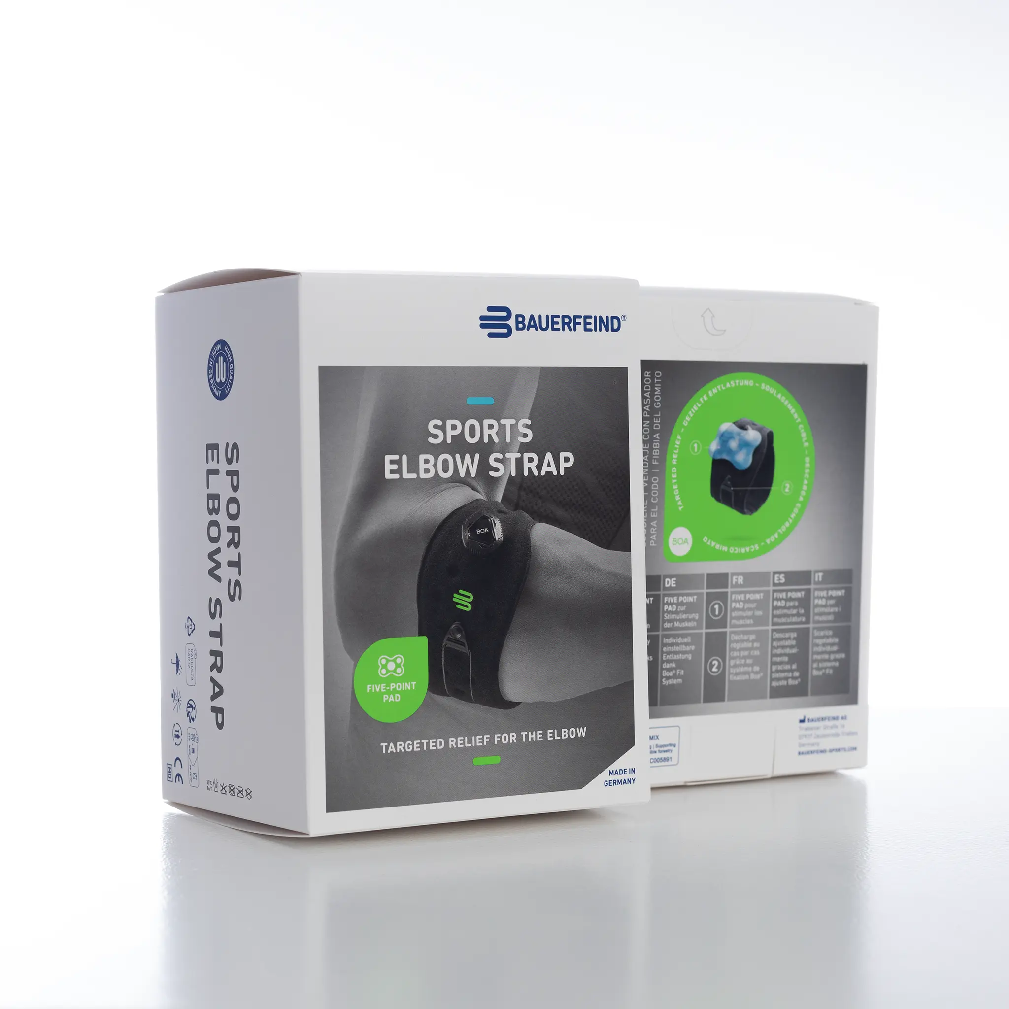 Elleboogriemverpakking Verpakkingsafbeelding van sport elleboogriem met een zwart productafbeelding